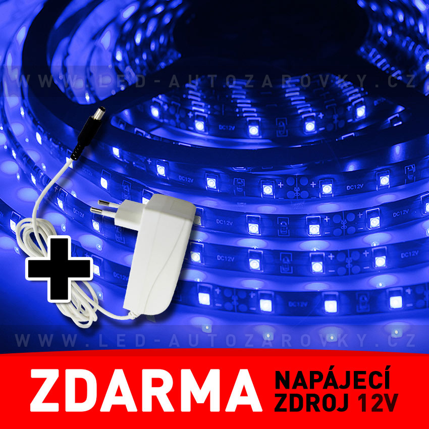 VÝPRODEJ - LED pásek 5m, modrý - zdroj zdarma!