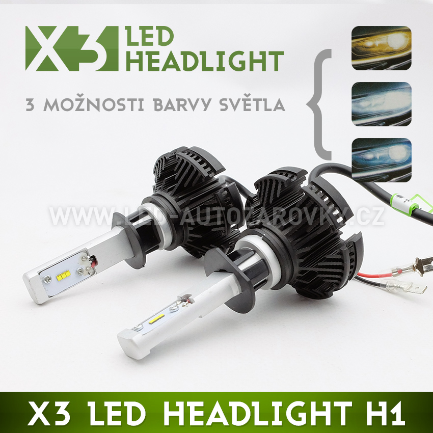 LED headlight H1 - X3 6000lm 50w IP67 - 3000k / 6500k / 8000k