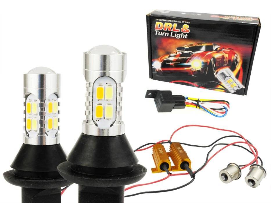 LED žárovky BA15S denní svícení + blinkr 2v1, 20SMD, 2ks