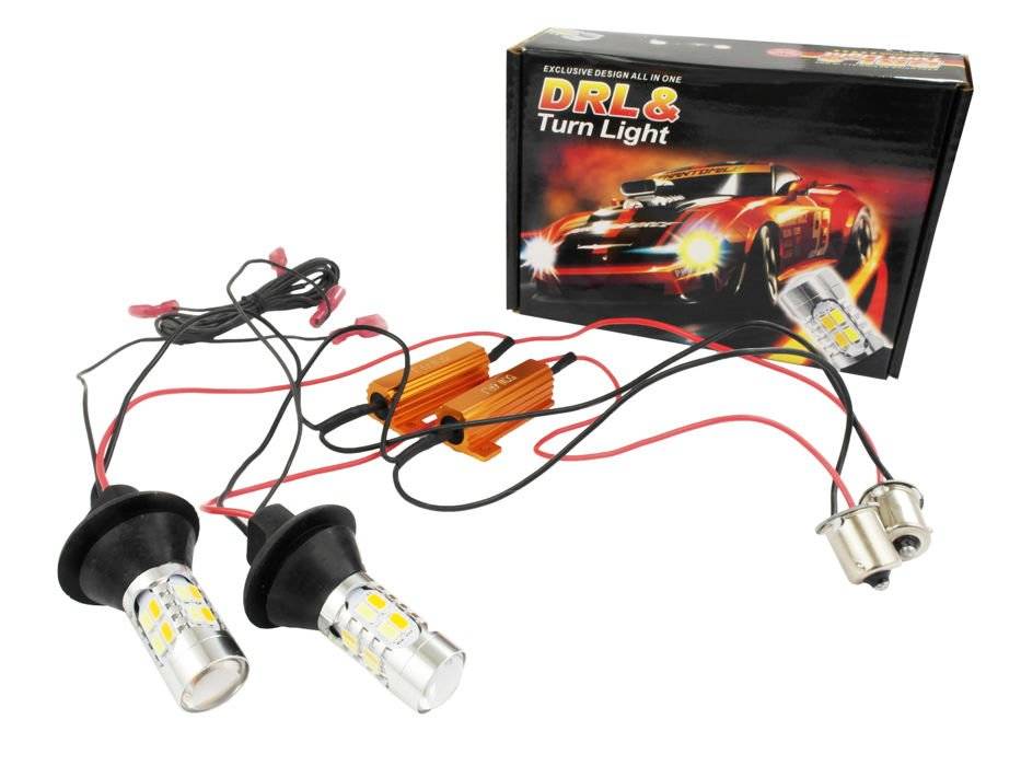 LED žárovky BA15S denní svícení + blinkr 2v1, 20SMD, 2ks