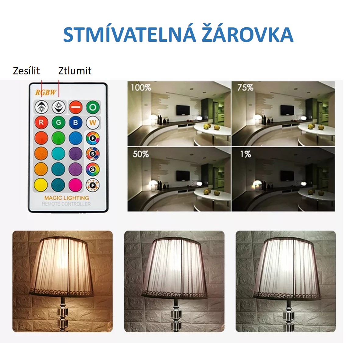 LED RGB žárovka E27 7W 2v1 s dálkovým ovladačem