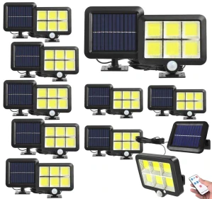 Sada 10ks LED solární světlo - reflektor 120 COB LED s modulárním solárním panelem, pohybový a soumrakový senzor, s dálkovým ovládáním
