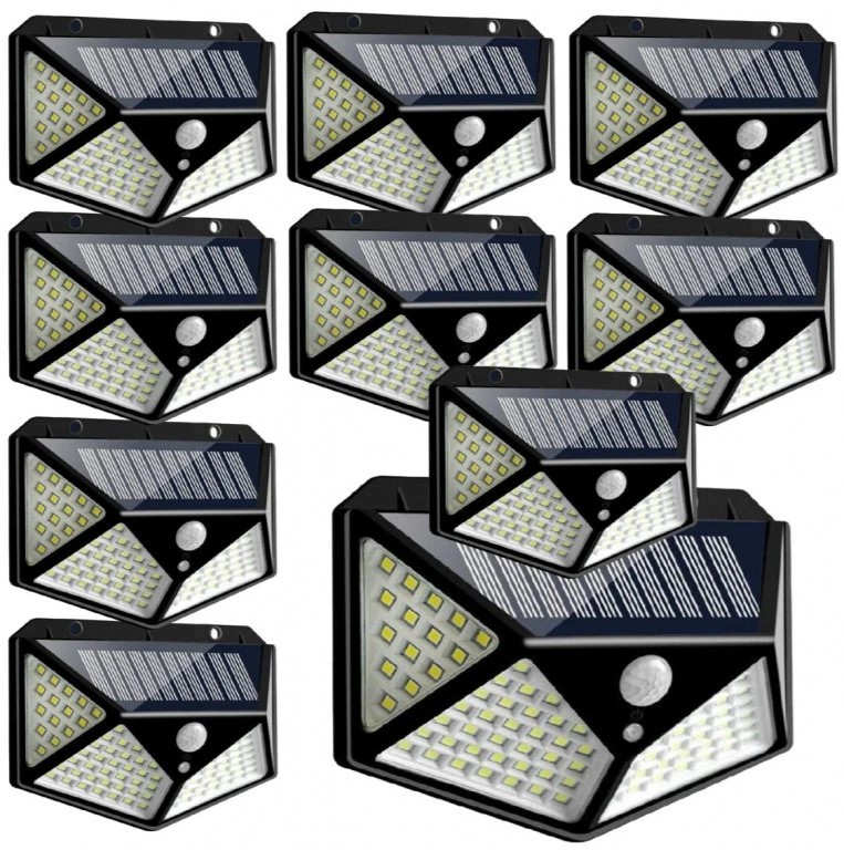 Sada 10ks solární světlo s detektorem pohybu 100 LED 20W 270°