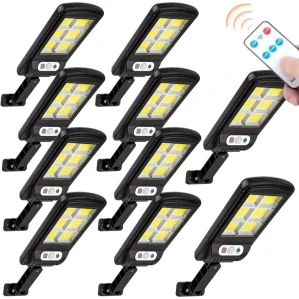 Sada 10ks solární světlo s čidlem pohybu, 120 COB LED, solární venkovní lampa