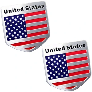 2x Samolepka 3D USA United States vlajka, barva chrom/modrá/červená - vhodná na auto, motorku, na nábytek, na sešit