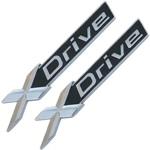 2x Samolepka 3D X DRIVE, barva chrom/černá - vhodná na auto, motorku, na nábytek, na sešit