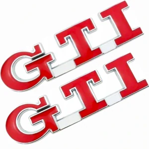 2x Samolepka 3D GTI barva chrom/červená - vhodná na auto, motorku, na nábytek, na sešit