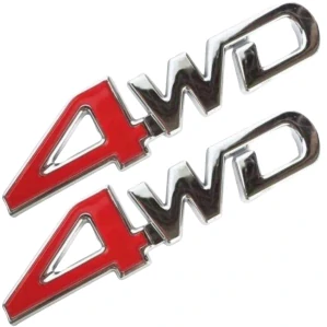 2x Samolepka 3D 4WD, barva červená/chrom