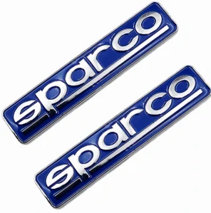 2x Samolepka 3D SPARCO, barva chrom/modrá - vhodná na auto, motorku, na nábytek, na sešit