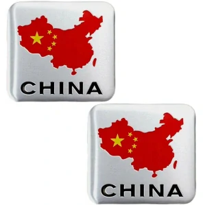2x Samolepka 3D China , barva chrom - vhodná na auto, motorku, na nábytek, na sešit