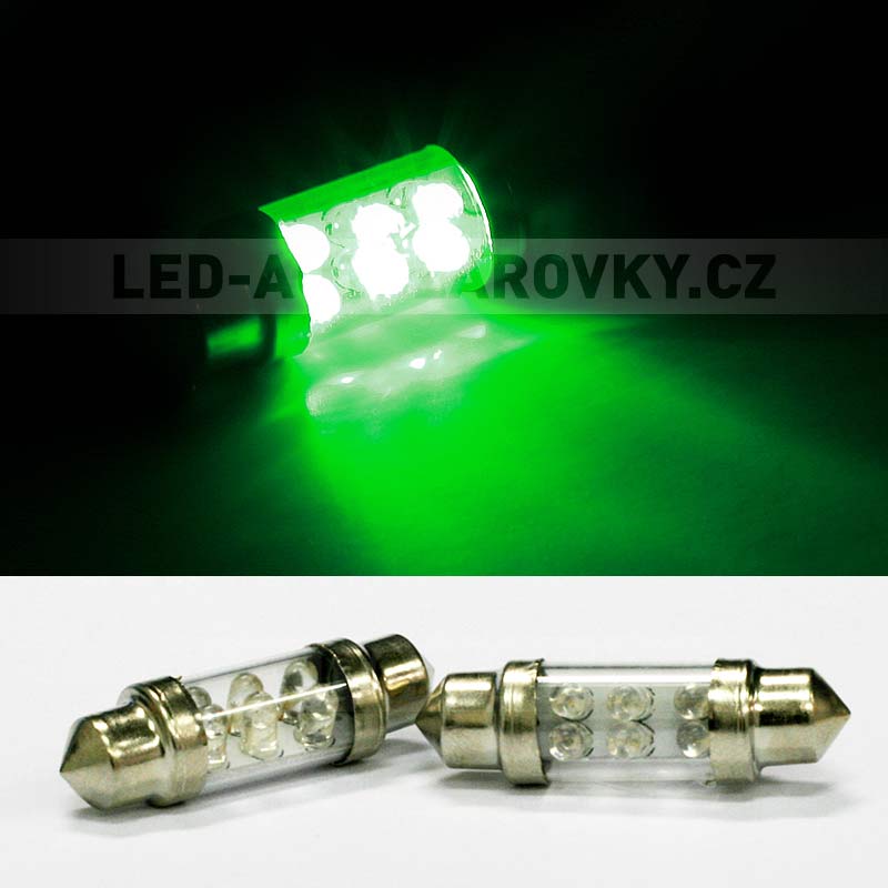 Sufitka zelená, 6 LED, 36mm, 1ks