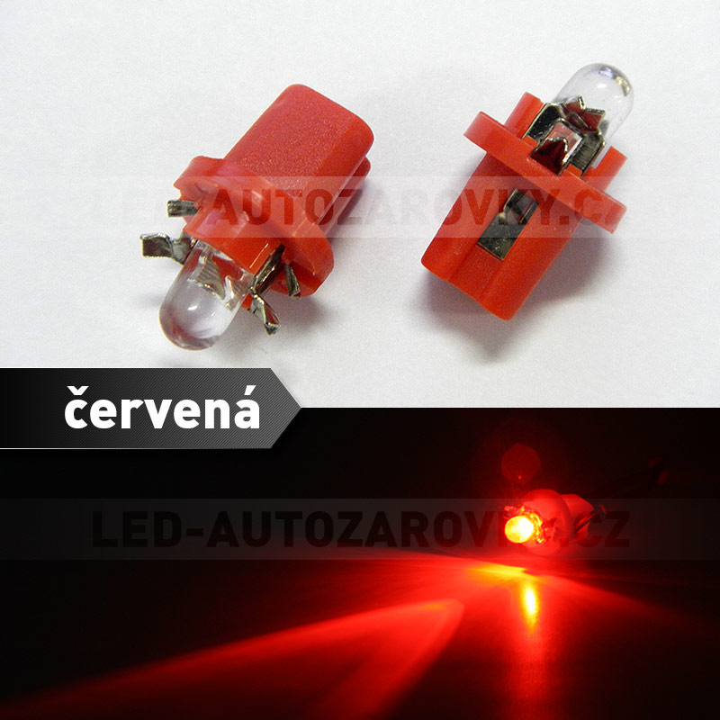 Sada LED žárovek do palubní desky, červená barva, patice B8,5D
