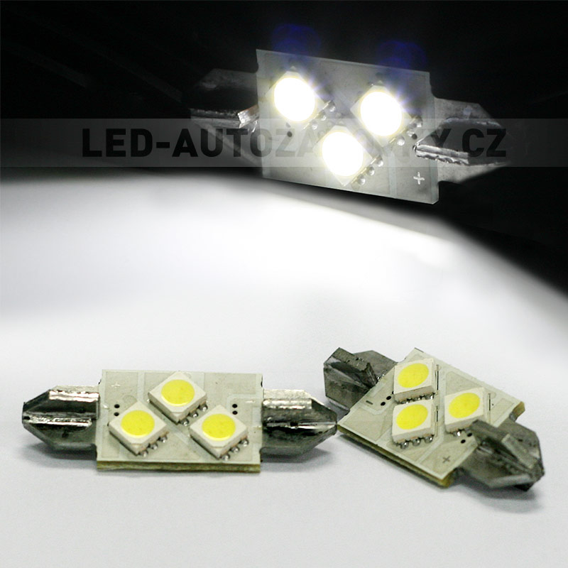 VÝPRODEJ: CAN-BUS sufitka bílá - Super Light, 3x SMD LED TRIANGLE, 36mm, 1ks