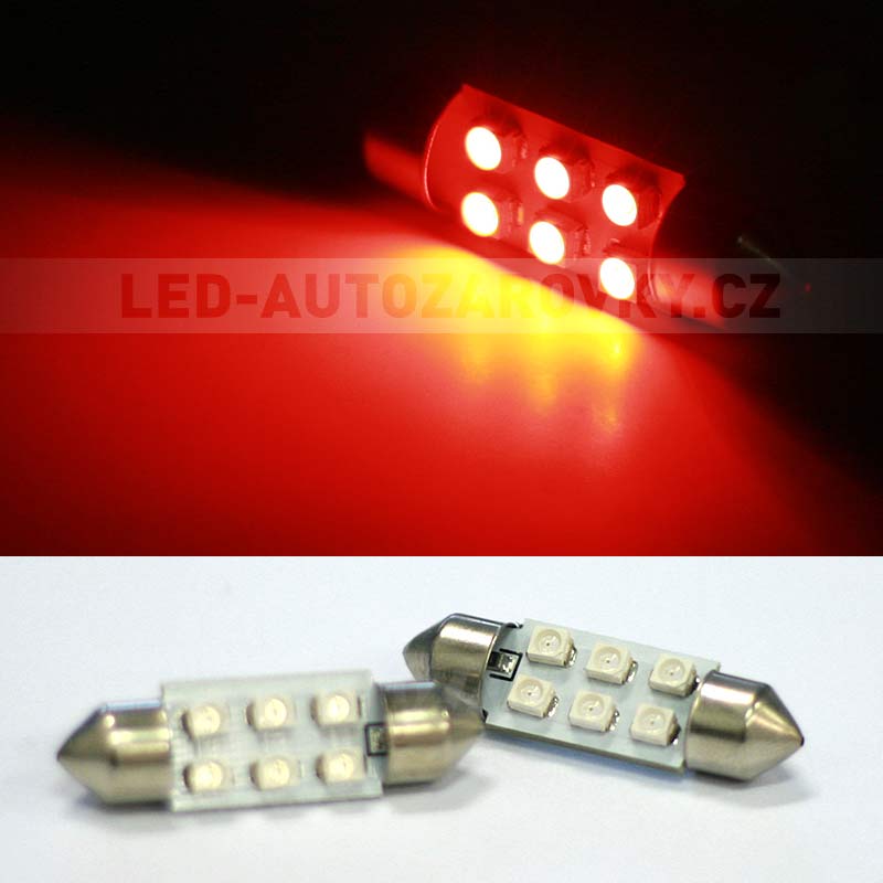 Sufitka červená - Super 6xSMD LED, 39mm