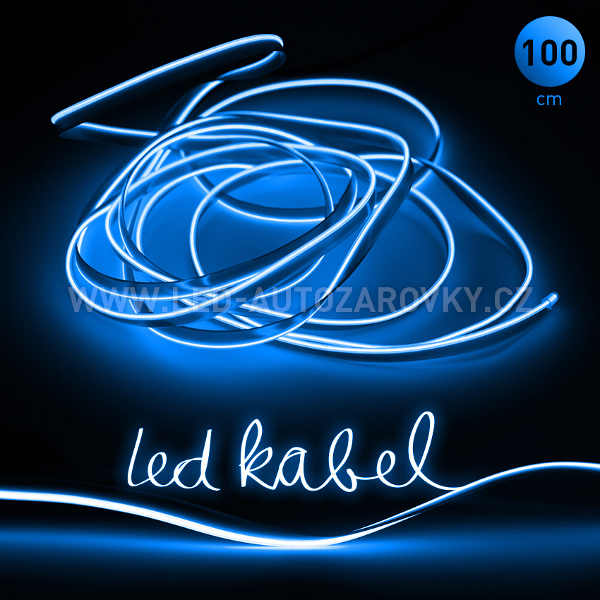 Svítící elektrický drát - kabel, 100cm, barva modrá-ice, 12V