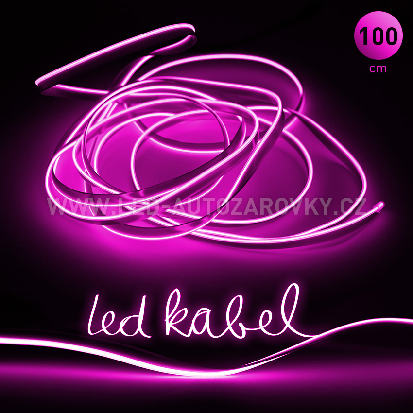 Svítící elektrický drát - kabel, 100cm, barva růžová, 12V