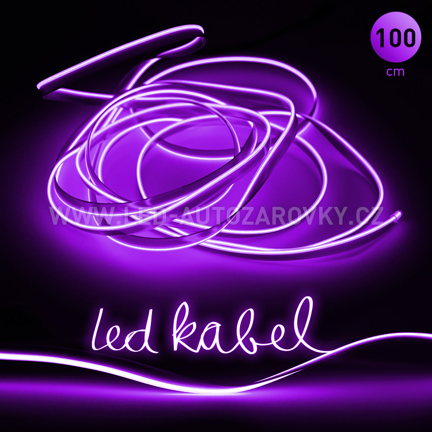 Svítící elektrický drát - kabel, 100cm, barva fialová, 12V