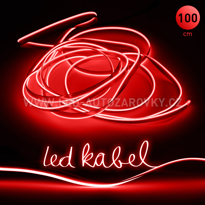 Svítící elektrický drát - kabel, 100cm, barva červená, 12V