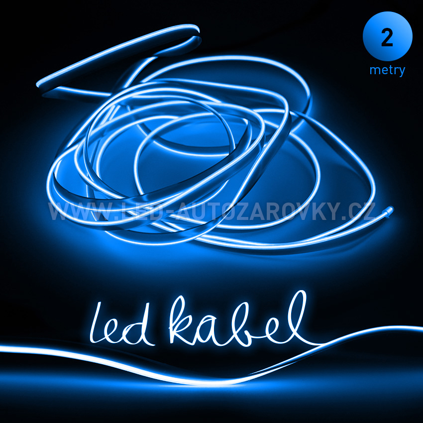 Svítící elektrický drát - kabel, 2m, barva modrá-ice, 12V