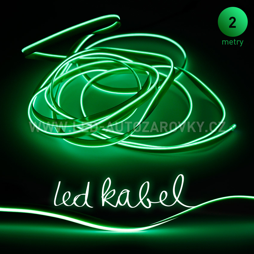 Svítící elektrický drát - kabel, 2m, barva zelená, 12V