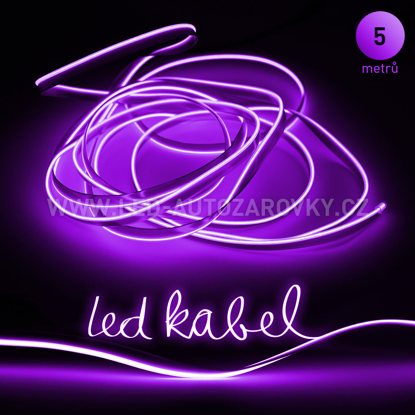 Svítící elektrický drát - kabel, 5m, barva fialová, 12V
