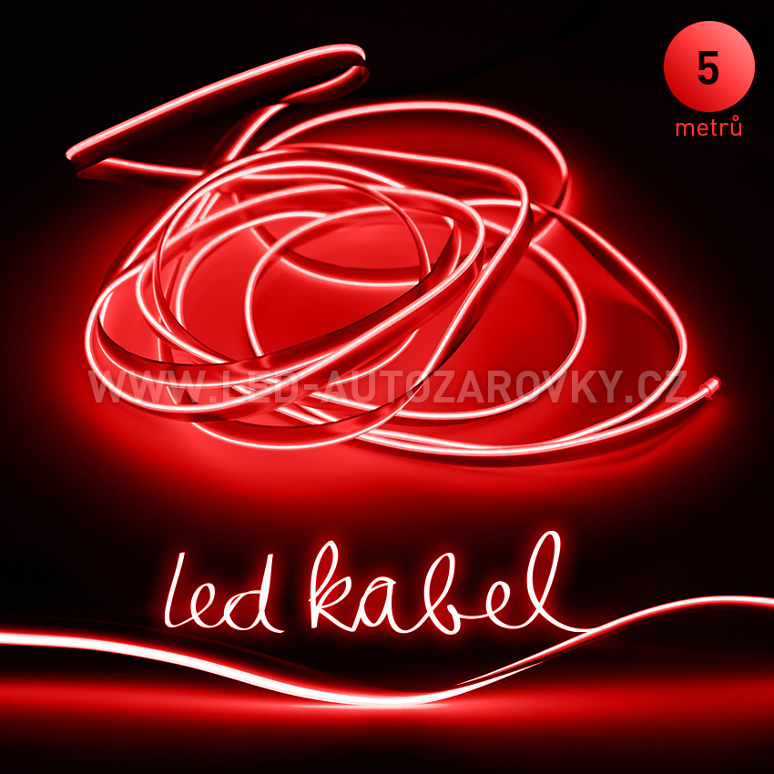 Svítící elektrický drát - kabel, 5m, barva červená, 12V