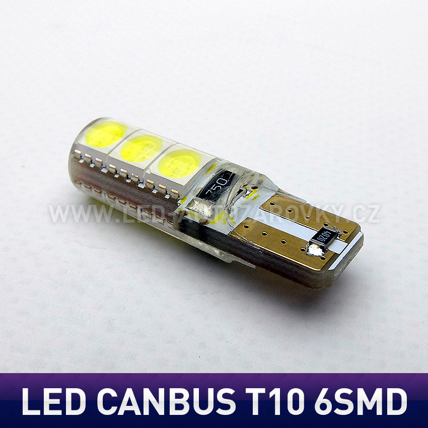 LED žárovky 12V - parkovací žárovka T10 W5W - 6x LED SMD, bílé - CANBUS, 1ks