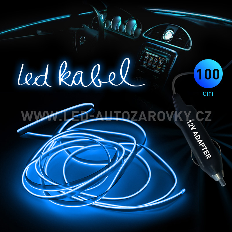 Svítící elektrický kabel - drát, 100cm, barva modrá-ice 12V