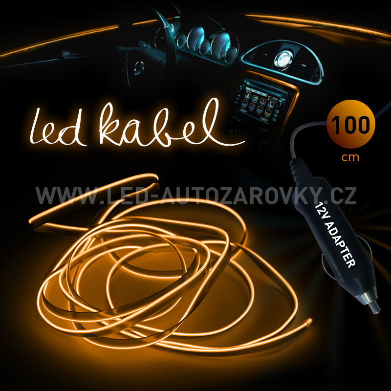 Svítící elektrický kabel - drát, 100cm, barva oranžová  12V