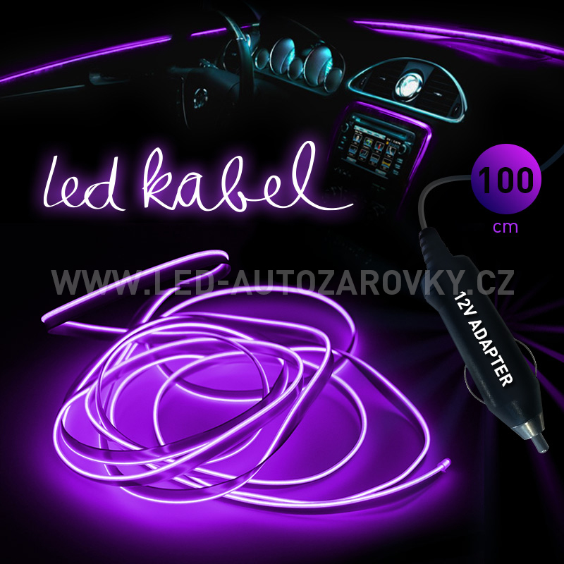 Svítící elektrický kabel - drát, 100cm, barva fialová  12V