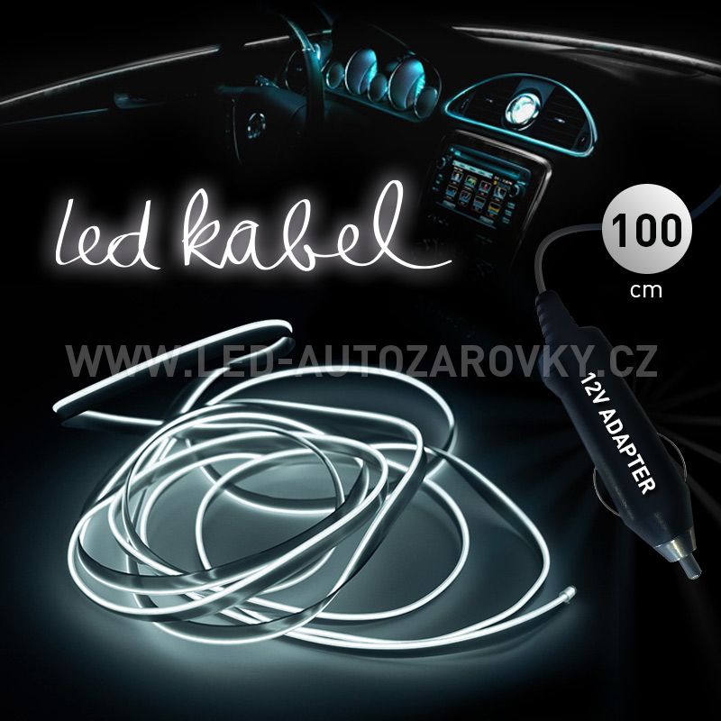 Svítící elektrický kabel - drát, 100cm, barva bílá  12V