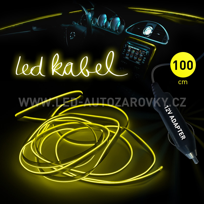 Svítící elektrický kabel - drát, 100cm, barva žlutá  12V