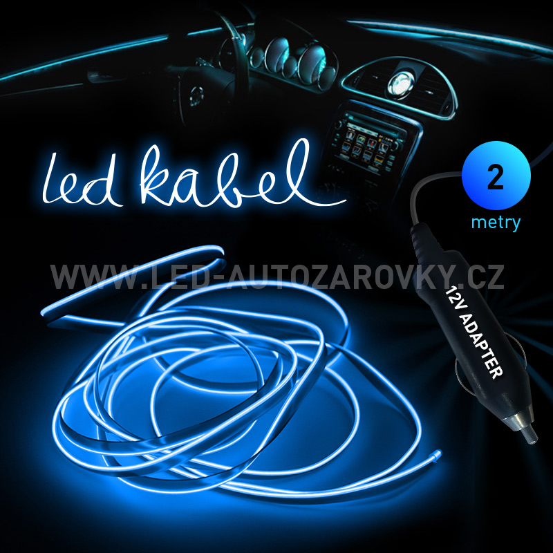 Svítící elektrický kabel - drát, 2m, barva modrá-ice 12V
