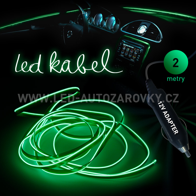 Svítící elektrický kabel - drát, 2m, barva zelená 12V