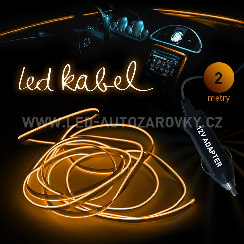 Svítící elektrický kabel - drát, 2m, barva oranžová 12V