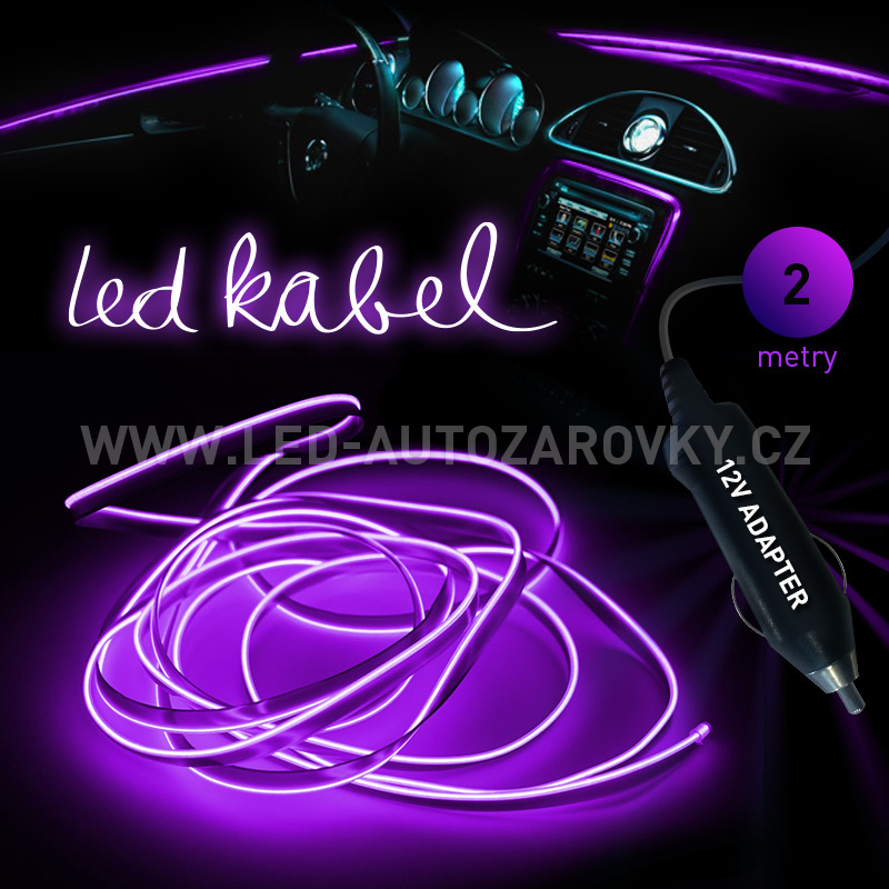 Svítící elektrický kabel - drát, 2m, barva fialová 12V