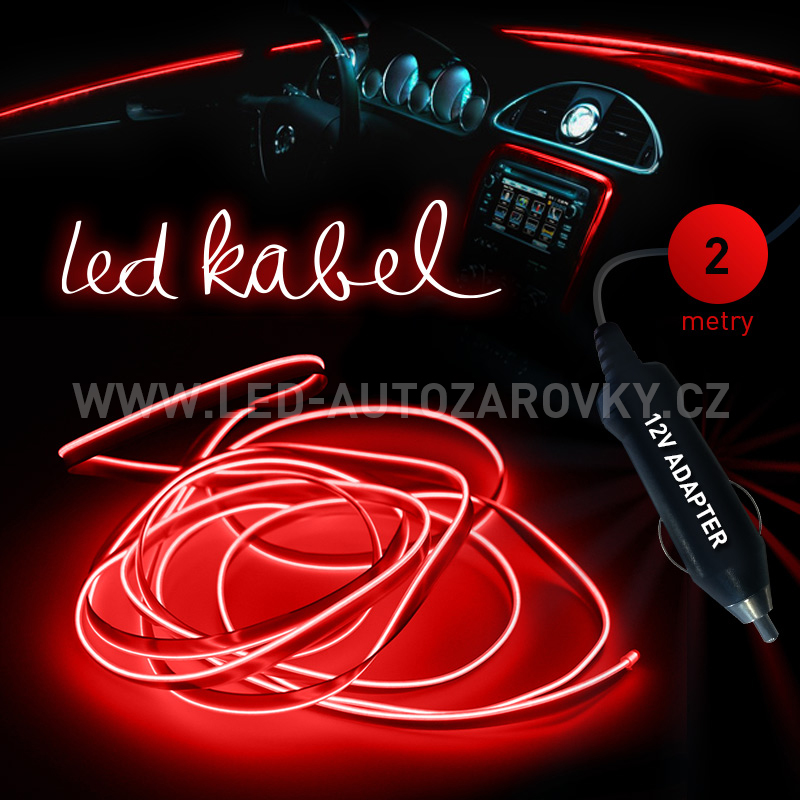 Svítící elektrický kabel - drát, 2m, barva červená 12V