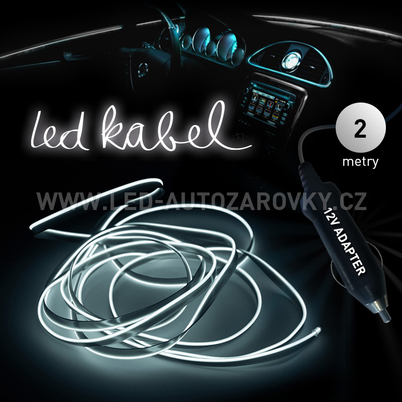 Svítící elektrický kabel - drát, 2m, barva bílá 12V