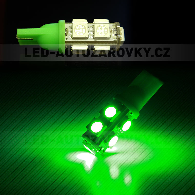 LED T10 - 9 x LED SMD ZELENÉ - bezpaticové, 1ks