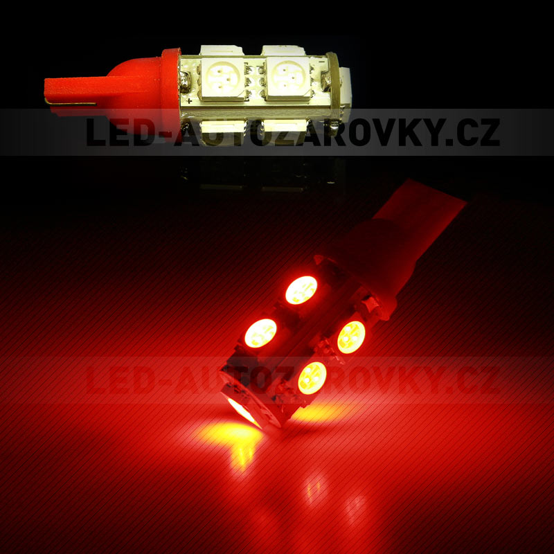 LED T10 - 9 x LED SMD ČERVENÉ - bezpaticové, 1ks