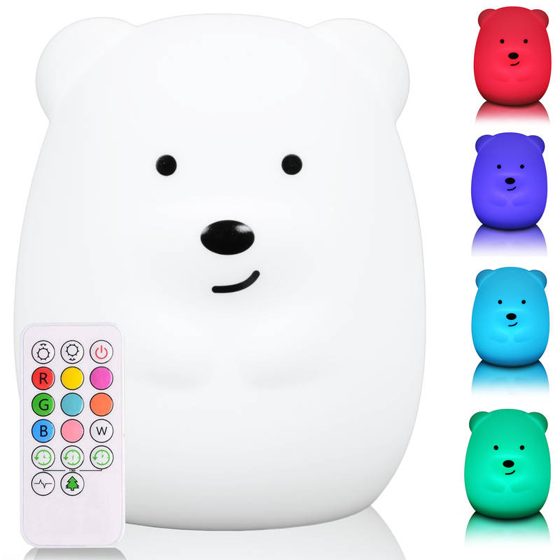 Silikonová LED RGB dětská lampička - medvídek + dálkové ovládání