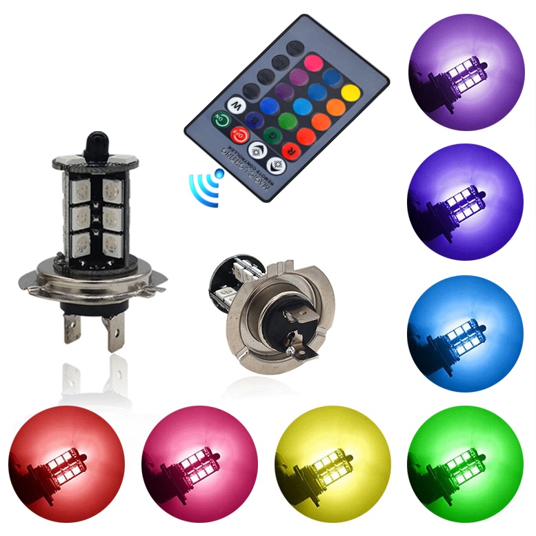 LED RGB autožárovky H7 27 SMD 12V 800lm s dálkovým ovládáním, 2ks