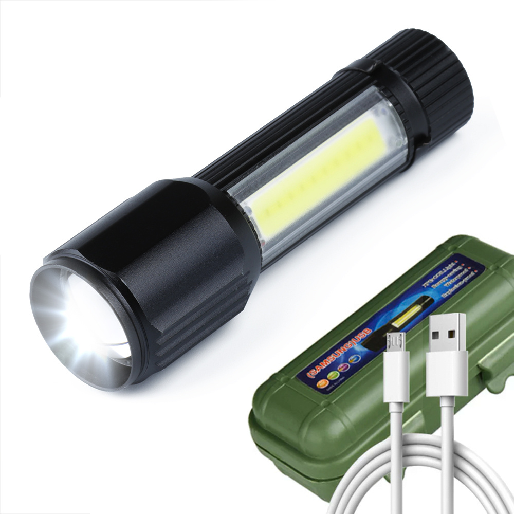 Malá XPE Q5 CREE + COB LED svítilna - baterka s vestavěnou nabíjecí baterií, 800lm + pouzdro
