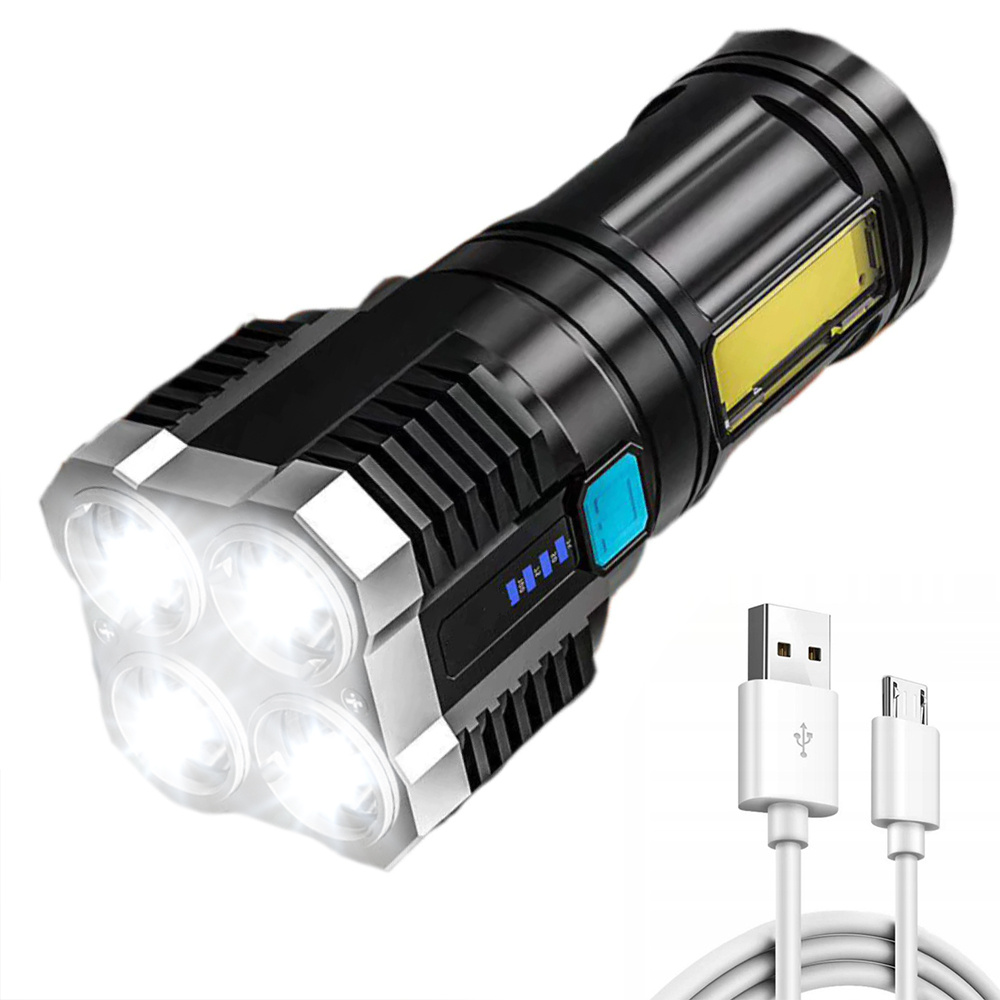 LED COB multifunkční svítilna - baterka s vestavěnou dobíjecí baterií, 4x LED 1000lm