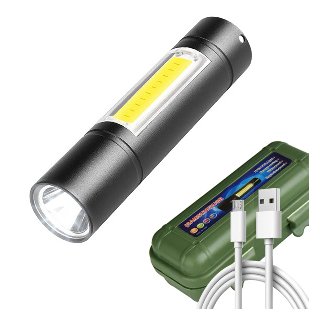 LED mini svítilna - baterka XPE CREE + COB, vestavěná dobíjecí baterie, 600mAh 450lm