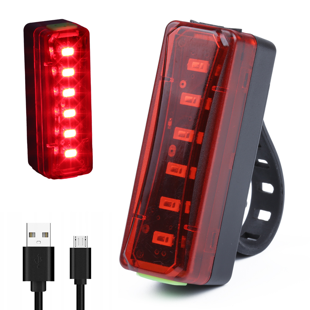 LED zadní světlo na kolo, 6 LED, 300lm, vestavěná baterie 