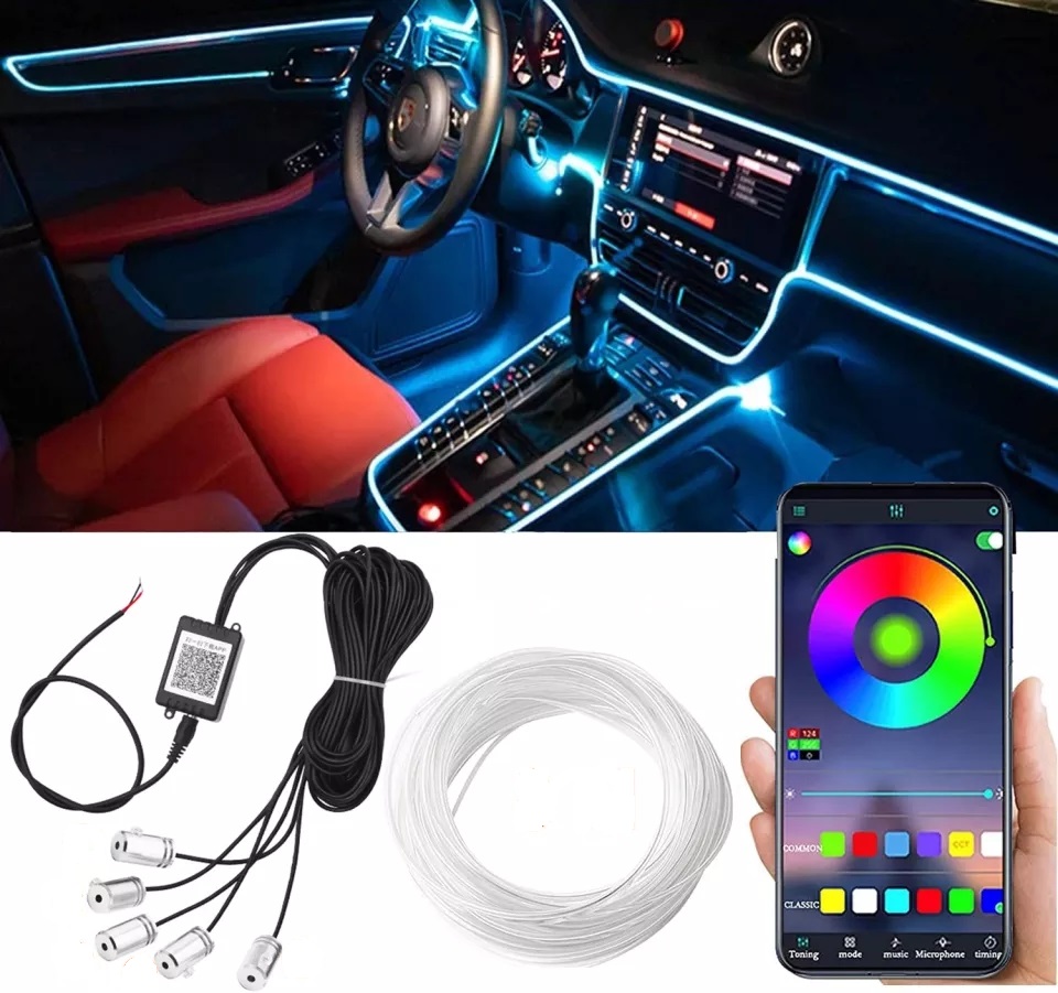 Akce - ambientní LED RGB osvětlení do auta, iOS a Android s Bluetooth, 6m, 12V