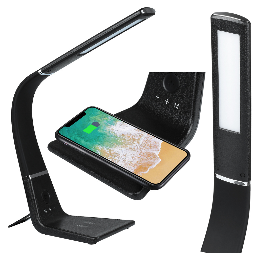 Stolní LED lampa s Qi indukční nabíječkou, pružné rameno, přídavný USB port