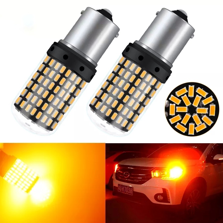 Oranžová LED žárovka BA15S, 5W CANBUS, 144 SMD, 1ks