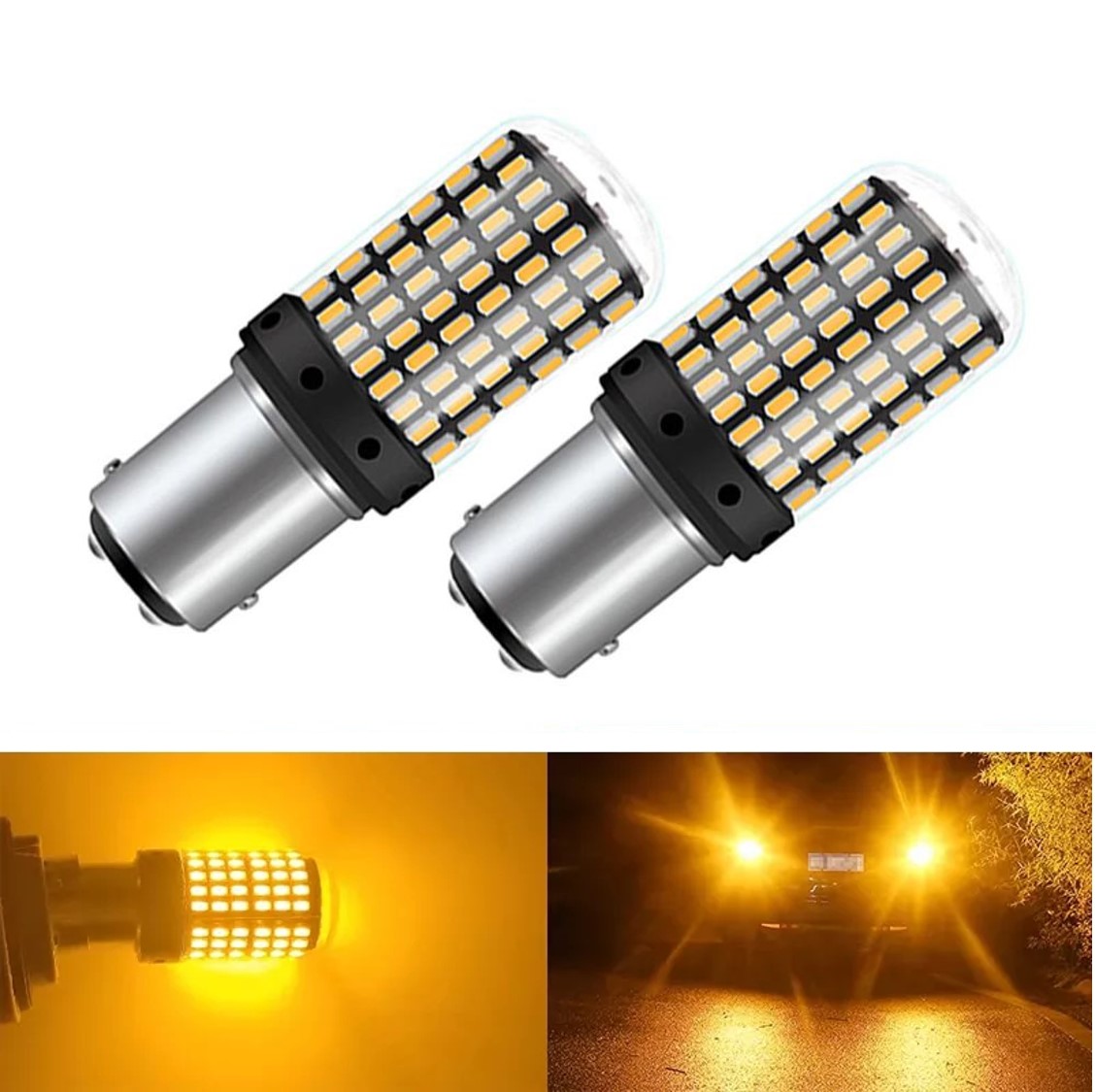 Oranžová LED žárovka BA15D, 21/5W CANBUS, 144 SMD, 1ks